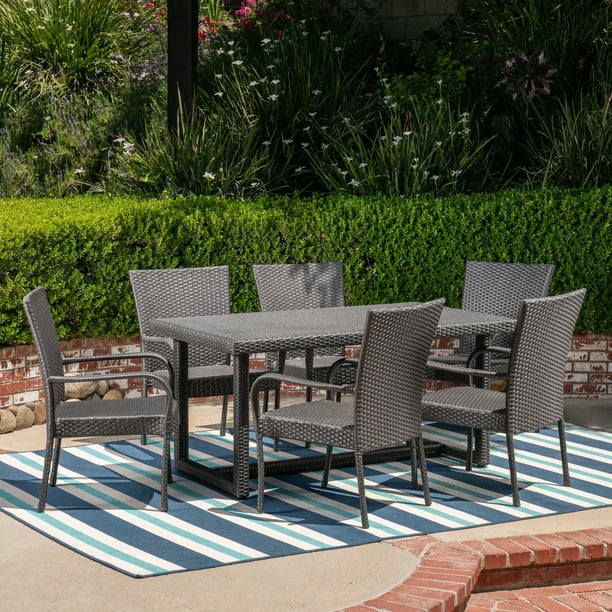 Vada Outdoor 7 Piece Wicker Dining Set Grey Com - 7 Piece Outdoor Wicker Patio Dining Set Vada Outdoor 7 Piece Wicker Dining Set Grey Com - 7 Piece Outdoor Wicker Patio Dining Set