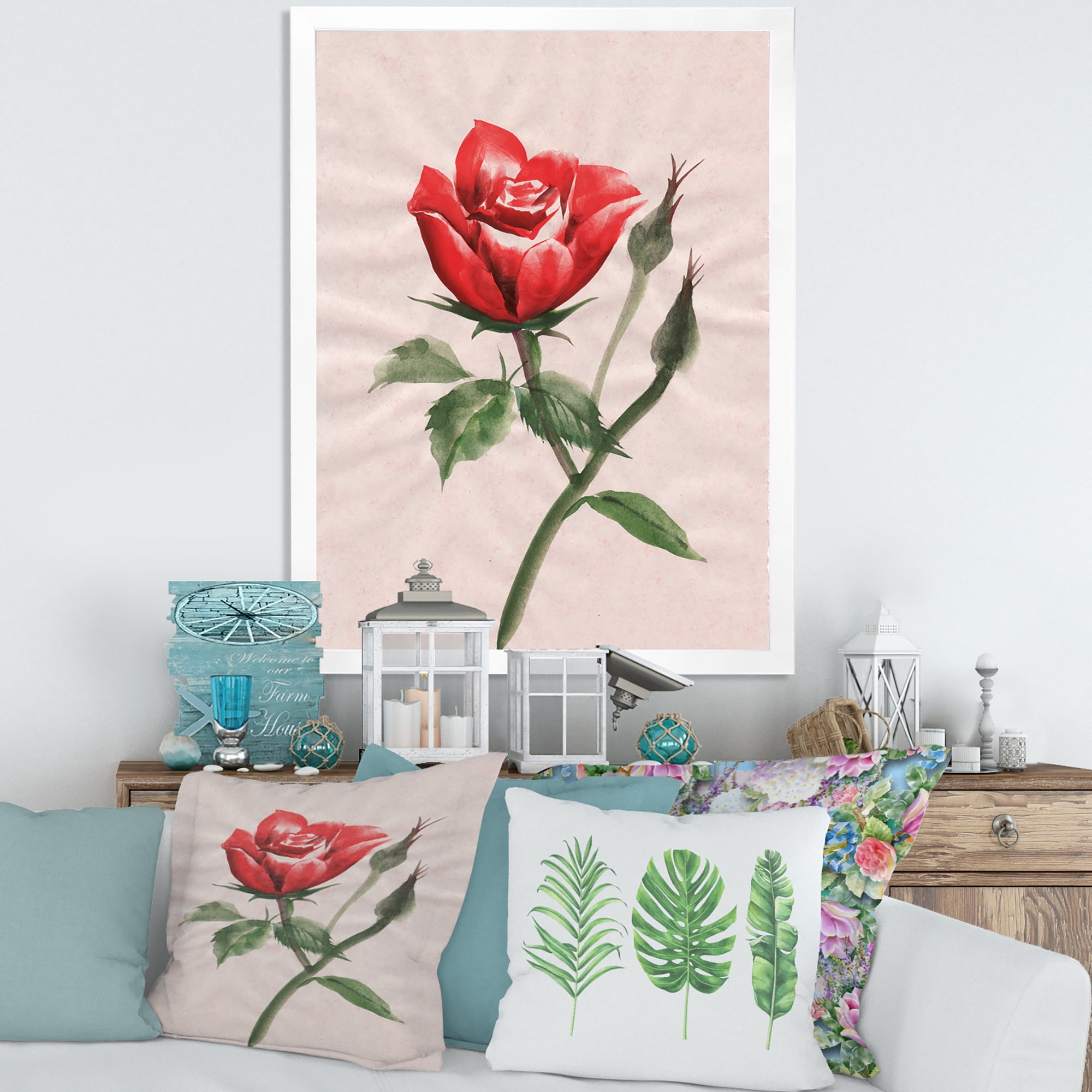 Designart 'Ancient Red Rose Flower II' Traditional Framed Art Print
