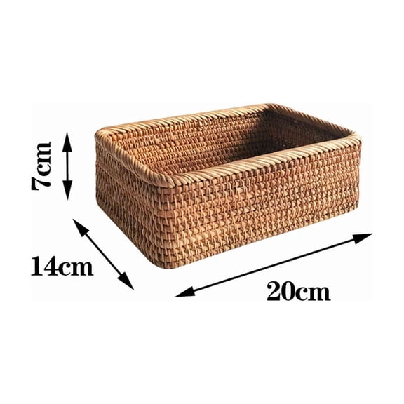 Hand-woven Rattan Wicker Basket Fruit Tea Snack Bread Basket Cosmetic Rectangular Storage Box Household Kitchen Supplies
