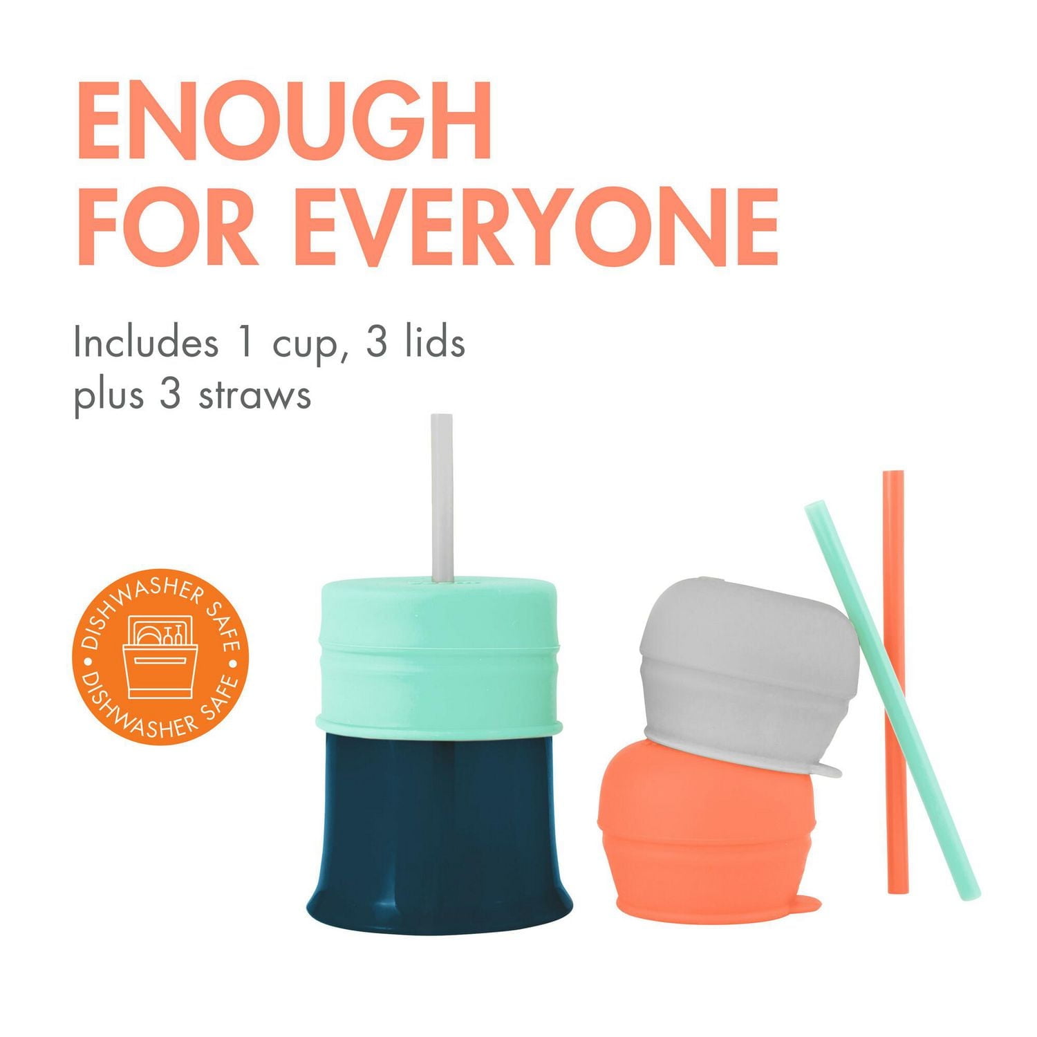 Couvercles et gobelets Boon SNUG avec paille Vert/Gris/Orange