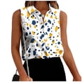 thumbnail image 1 of TaTaai Printed Lapel Top Sleek Texture Women's Fashion Button Front Sleeveless Short Sleeve Loose Summer Casual Office Blouse Gift, 1 of 6