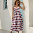 thumbnail image 5 of Orange And Blue Traditional Argyle All Over Print Dress Summer Street Style Bohemia Long Dresses Female Sleeveless Printed Maxi Dress, 5 of 9
