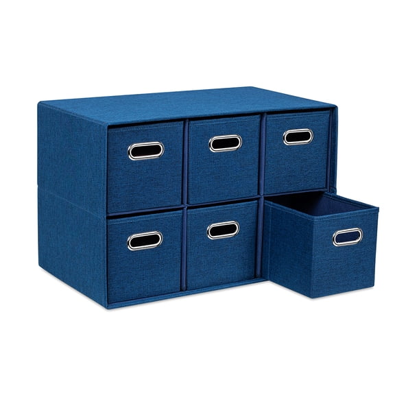 BirdRock Home Linen Cube Organizer Shelf with 6 Storage Bins - Navy