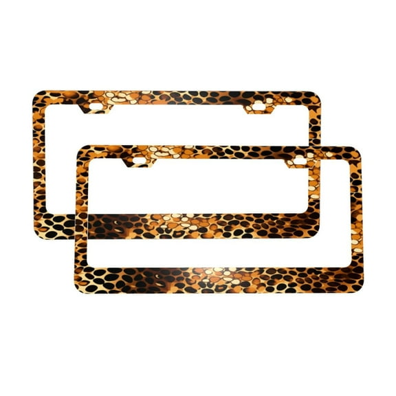 License Plate Frame With Screw Caps 2 Pack Car Plate Frame Front And Rear Rust-Proof Universal Car Tag Holder Leopard Gradient Glitter Purple Yellow