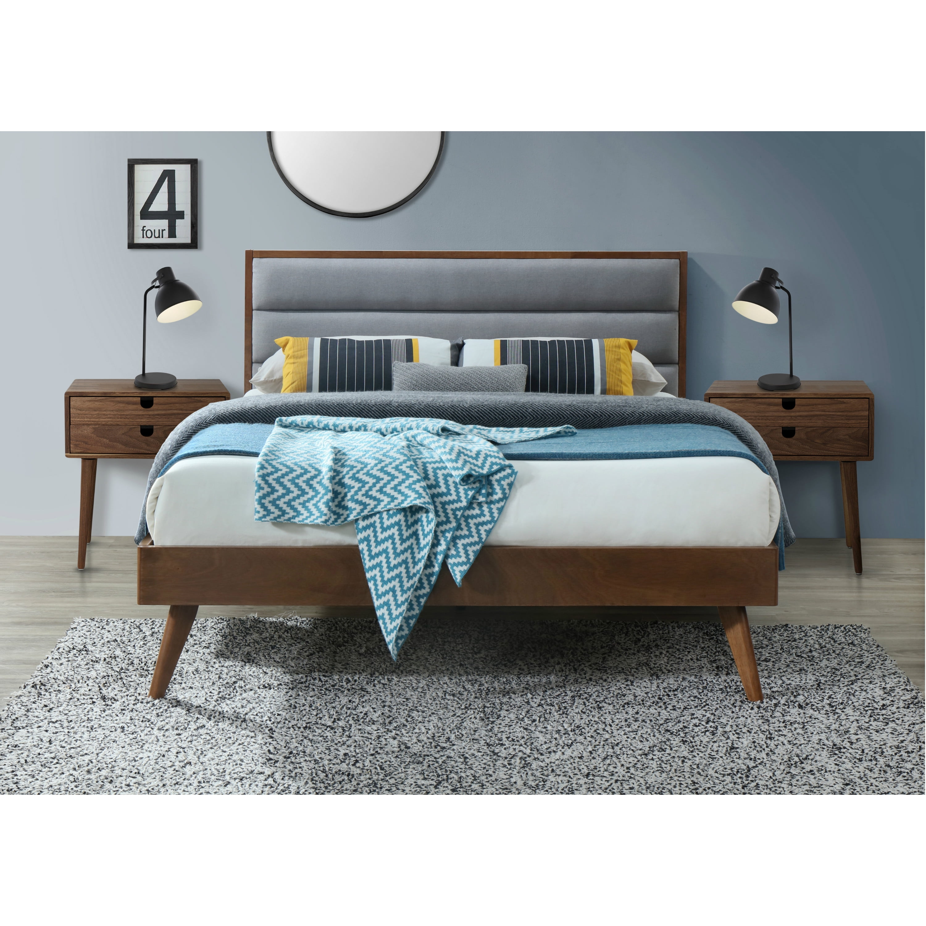 Dg Casa Orlando Mid Century Modern Platfrom Bed Frame With Tufted Upholstered Headboard Queen Size In Grey Fabric Walmart Com Walmart Com