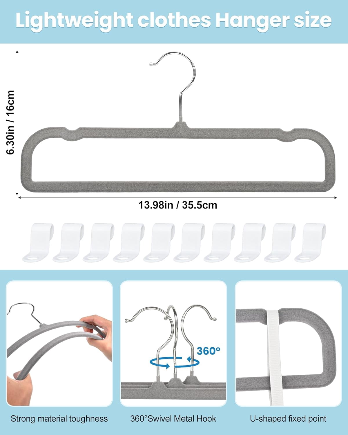 Velvet Hangers Non Slip - 20 Pack Pants Hangers for Closet - Thin Space Saving Clothes Hanger - Strong, Durable, Jean Perchas with 360 Degree Rotatable Hook for Tank Top (Black Silver Hook)