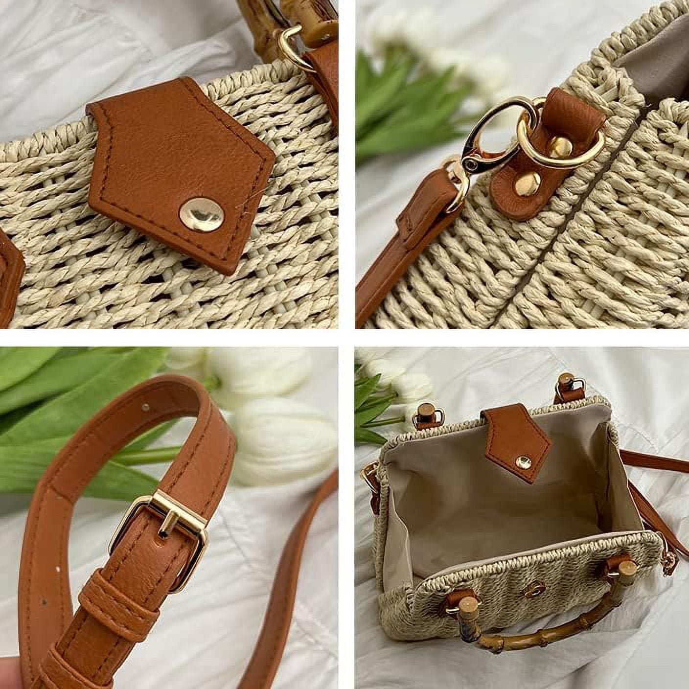 Kukuzhu Straw Tote Bag Purses for Women Large Handbag Casual Crossbody Bag Satchel Bag Beach Bag for Travel Work