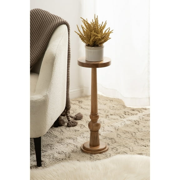 Kate and Laurel Wegner Transitional Wooden Round Drink Table, 8 x 8 x 23, Natural Wood, Modern Durable Pedestal Table for Use as Round Drink Table, Indoor Plant Stand, or Decorative Mini Table