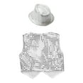 thumbnail image 4 of YONGHS Kids Boys Girls Sequin Vest Top Waistcoat and Hat Set Jazz Hip Hop Dance Performance Costume White 7-8, 4 of 7