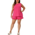 thumbnail image 1 of Conjunto de pijama de 2 piezas para mujer Agnes Orinda en tallas grandes, cómodo, con volantes, sin mangas, top de tanque con pantalones cortos 1X color rosa intenso, 1 of 6