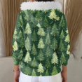 thumbnail image 4 of Women's Fashion Casual Sweater with Zipper Print, Plush Hooded Cardigan Jacket for Christmas Season and Cozy Wear,Green,M, 4 of 7