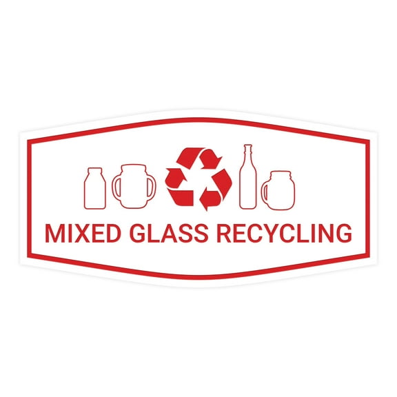 Fancy Mixed Glass Recycling Sign (White/Red) - Large