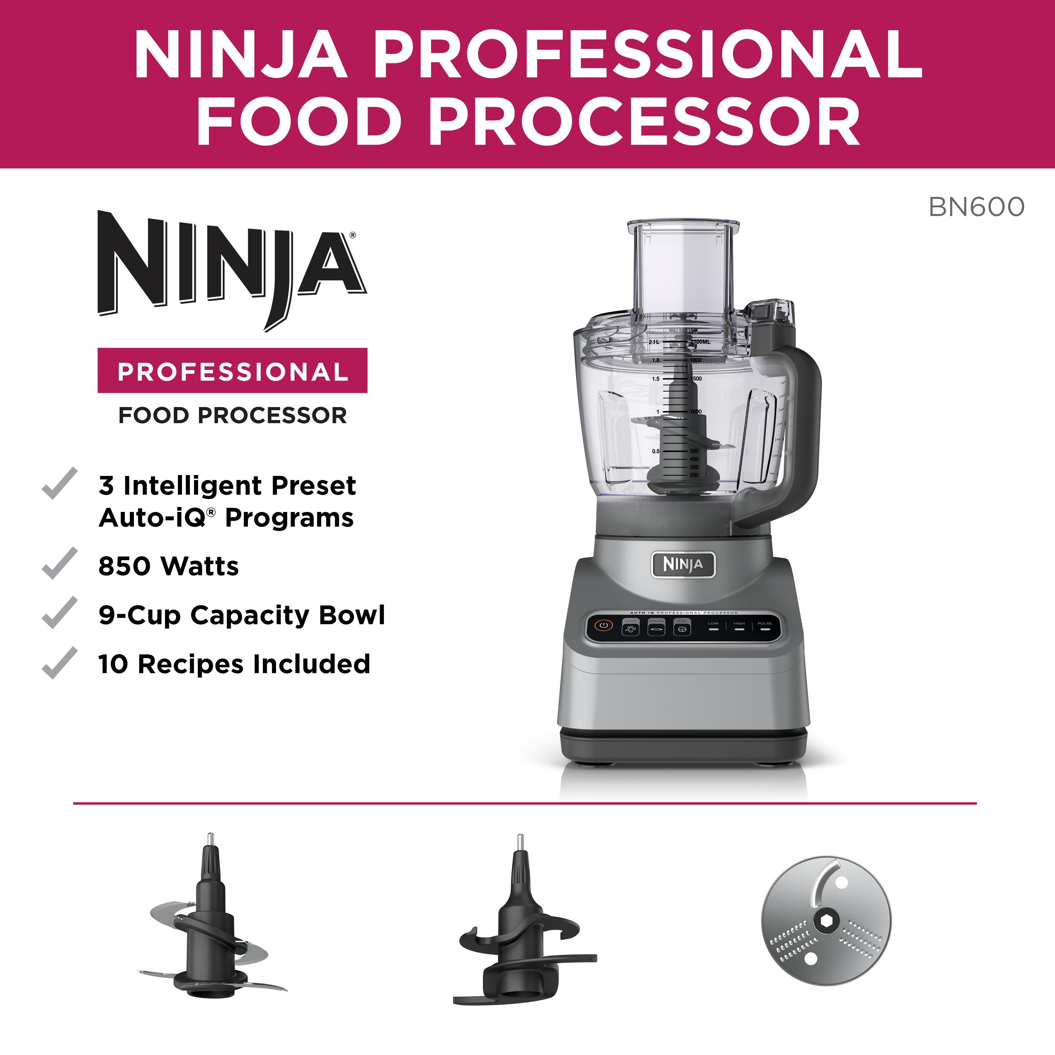 Ninja® Professional Food Processor, 850 Watts, 9-Cup Capacity, Auto-iQ Preset Programs, BN600 - image 4 of 12