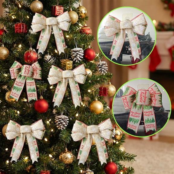 WDOBM Christmas Decorative Bows, Snowflake Printed Christmas Wreath Bow Xmas Ornament, Christmas Tree Bow, Hanging Christmas Ornaments for Home Decor Indoor