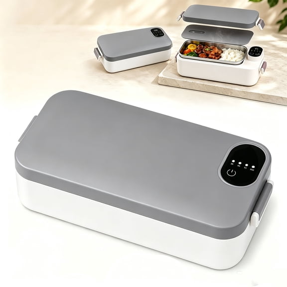 Portable Electric Lunch Box with Self-Heating,31.74oz Rechargeable Stainless Steel Food Warmer,Temperature Display and Leakproof Lid for Work,Travel and Camping