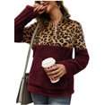 thumbnail image 1 of Pull Femme Manches Longues Demi-Zip Chaud Imprimé Léopard Patchwork Polaire, 1 of 7