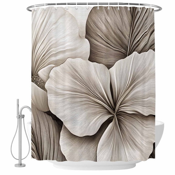 Abstract Brown White Flowers Fabric Shower Curtain Modern Art Washable Shower Curtains for Bathroom, Waterproof Bath Curtain with Hooks Home Decor 36x72in