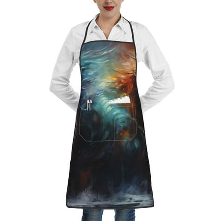 

Pofeuu Colorful Ink Style Dragon Print Aprons with Pockets Cute Aprons for Kitchen Cooking Server Barber Chef Apron