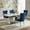 1 Table and 4 Blue Chairs Silver Legs, variant on Sumdeal 7-Piece Dining Set, 70 in White Faux Marble Dining Table with 6 Blue Velvet Chairs, Silver Legs