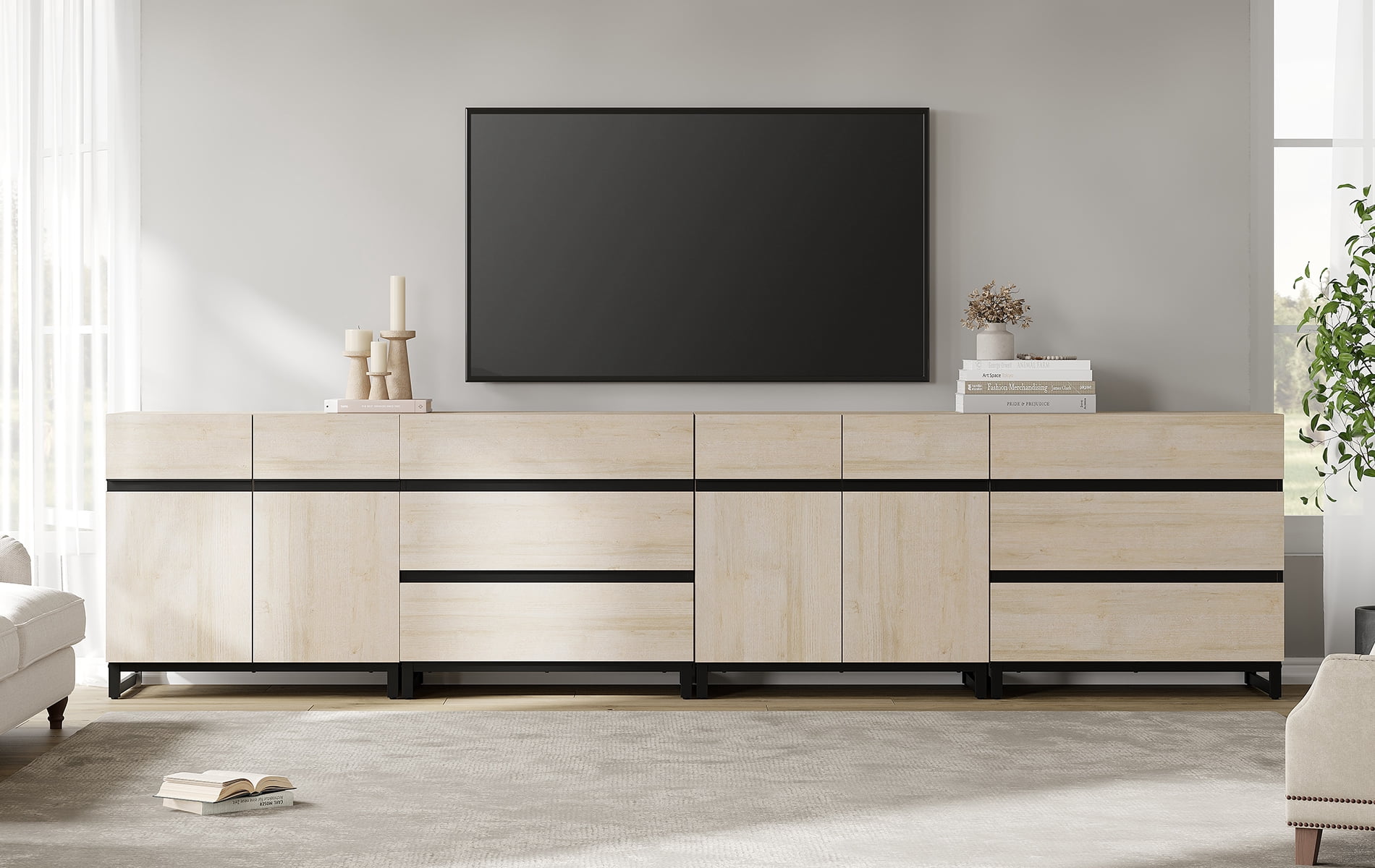 Modern TV Stand For Tvs Up To 120 Inches, 4-In-1 Entertainment Console With 6 Drawers And Adjustable Shelves, Media Cabinet For Living Room Or Bedroom,Beige