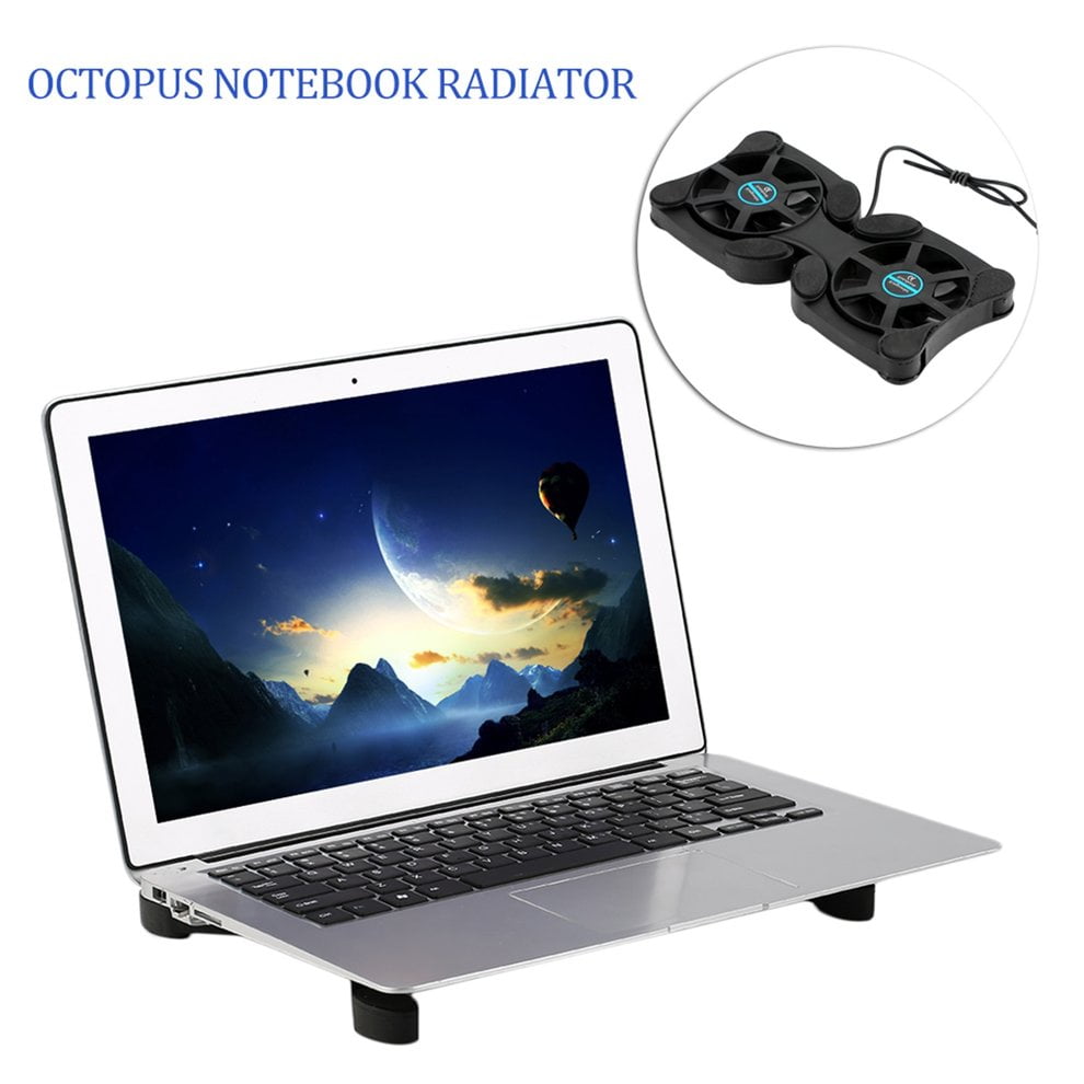 Surobayuusaku USB Double Fans Port Mini Portable Octopus Notebook Fan Cooler Cooling Pad For 14 Inch Laptop with LED Light