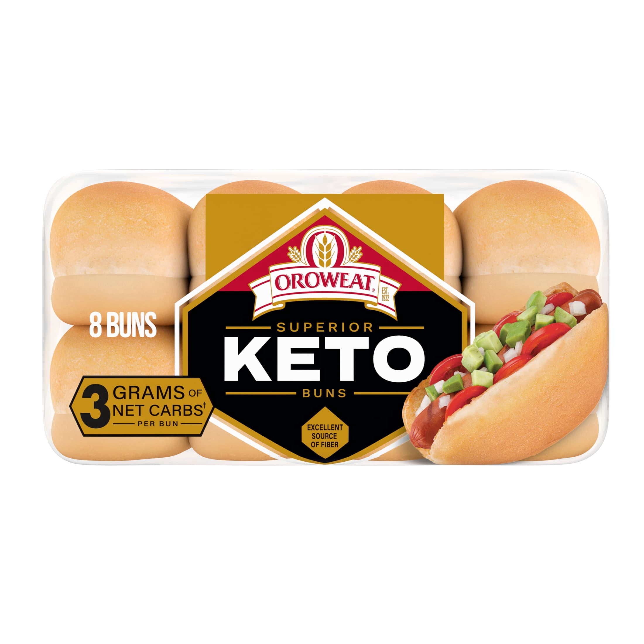 Oroweat Keto Bread, 8 count, White Hot Dog Buns, 12 oz Bag