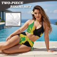 thumbnail image 4 of Garronmavis Women's High Waisted 2 Piece Bikini Sets Tummy Control Twist Front Swimwear Drawstring Side Tropical Jamaican Halter Bathing Suits for Beach, 4 of 6