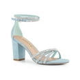 thumbnail image 1 of BLISSFUL STEP Women's Shoes Rhinestone Crisscross Strappy Block Heel Faux Suede Ankle Buckle Sandals SkyBlue 6, 1 of 8