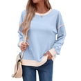 thumbnail image 2 of Sudadera Informal de Larga para Mujer, Cuello Redondo, Holgada, , con Ribete en Contraste. Azul XXL, 2 of 9