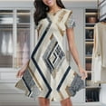thumbnail image 2 of Geometric Beige Blue Rug Women's Classic Swing Skater Dress Casual Work Party Cocktail Dresses, 2 of 6