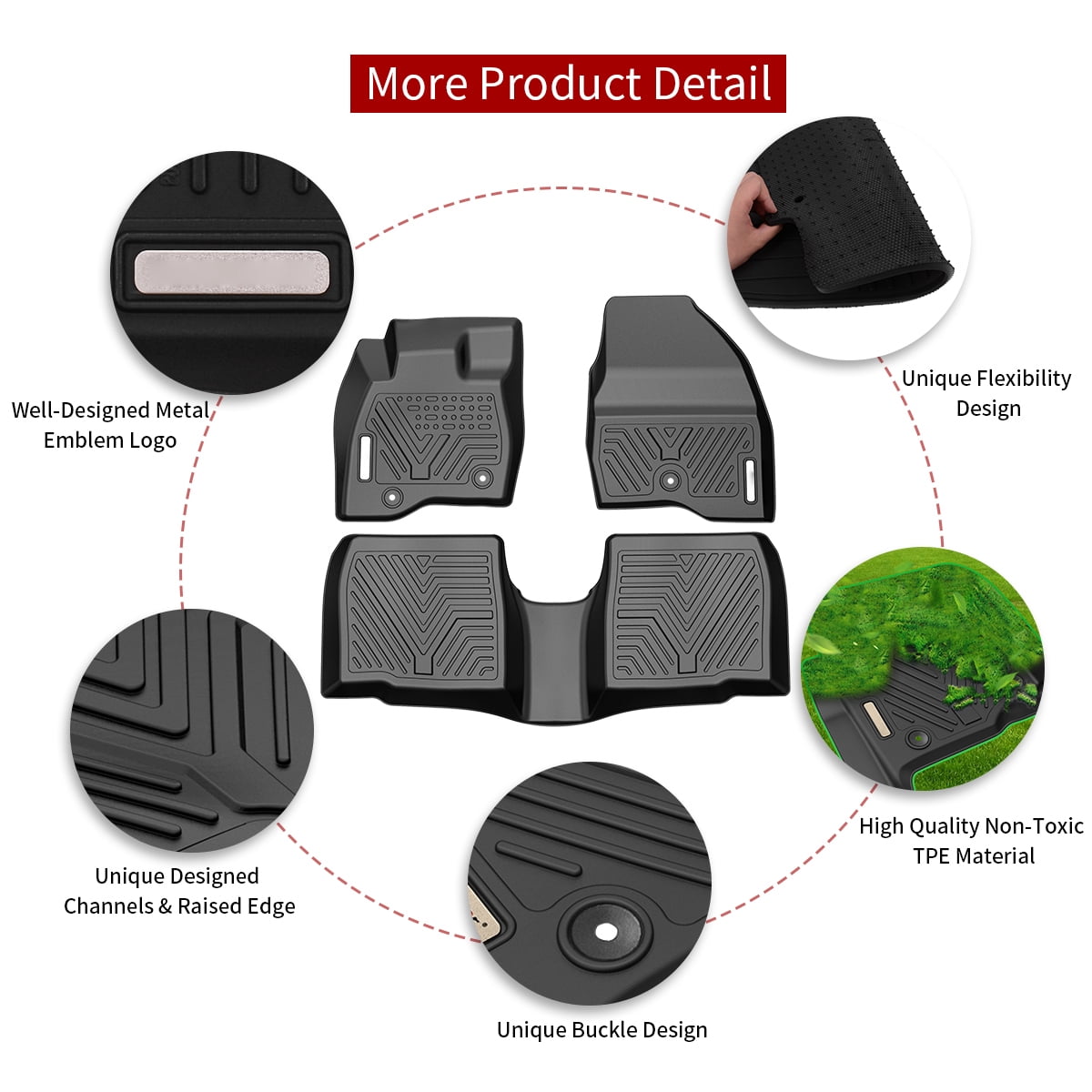 RVNI TPE Rubber Front and Rear for 2015-2019 Ford Explorer Floor Mats Set Black All-Weather Protection
