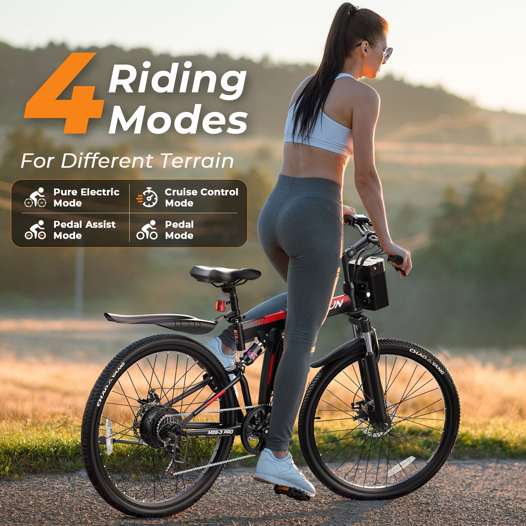 26" Electric Bike for Adults, Folding Electric Mountain Bike, Peak 750W Motor, 48V 374.4Wh Battery, up to 20 mph 50 Miles, 7 Speed Gears, UL2849(Red)