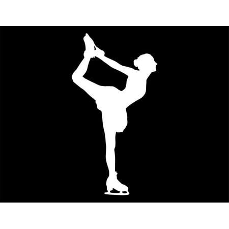 ND104W Ice Skater Skating On Right Leg Decal Sticker | 5.5-Inches By 2.8-Inches | Car, Truck Van SUV Laptop Macbook Decal | White