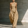 thumbnail image 2 of PBFRDSJ One Shoulder Jumpsuits for Women Sleeveless Tie Side Wide leg Jumpsuits Ruched Waist Summer Minimalist Flowy Romper, 2 of 9