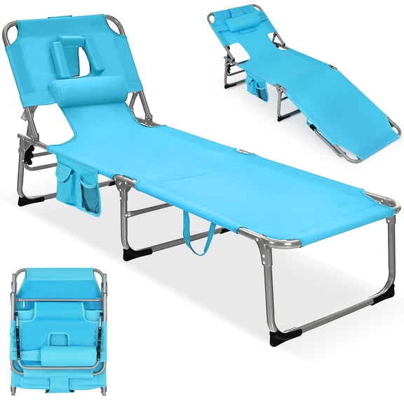 Tanning Chair, Folding Lounger with Face and Arm Holes, Portable Lightweight Layout Beach Chair for Outdoor Indoor Travel, Face Down Sun Lounger, Arctic Blue