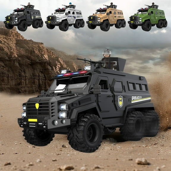 Chmadoxn Large 6-Wheel Off-Road Truck Toy with Lights & Sounds, Inertia Powered Police Car Vehicle for Boys, Role Play Gift for Kids