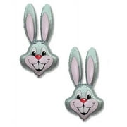 2 Count 37" Gray Rabbit Bunny Head Shaped Easter Basket Gift Stuffing Foil Mylar Balloons