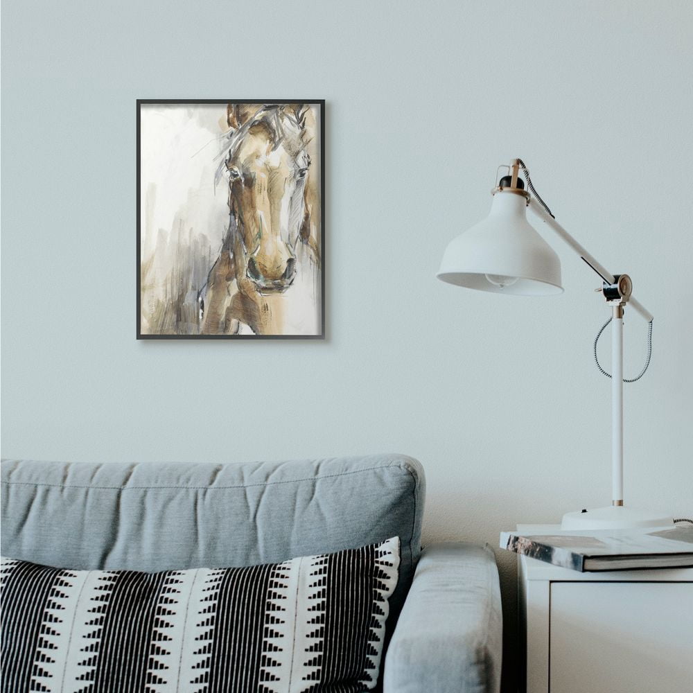 Stupell Industries Horse Portrait Orange Brown Animal Watercolor Painting Framed Wall Art by Ethan Harper