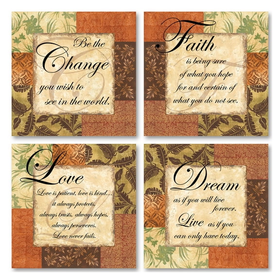 4 Beautiful Love Faith Change Dream Inspirational Quote Collage Art Prints; Four 12x12 Poster Prints