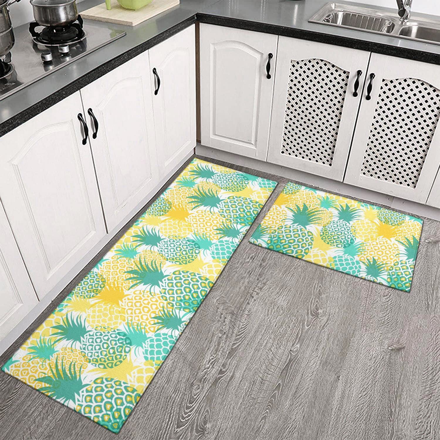 Black Kitchen Rugs and Mats Sets of 2, Funny Kitchen Decoration Rubber Backing Non-Slip Absorbent Mats for Sink Waterproof Runner Rug for Laundry Room 17x30+17x48inch