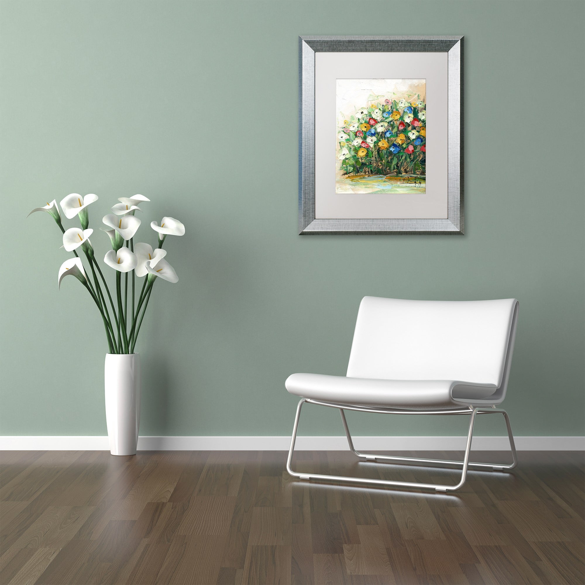 Trademark Fine Art "Spring Flowers in a Vase 10" Canvas Art by Hai Odelia, White Matte, Silver Frame