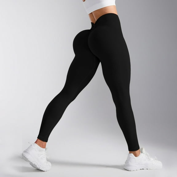 TrendOFT Lifting Leggings for Women Tummy Control No Front Seam Leggings with Pockets Workout Yoga Black L