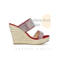 thumbnail image 3 of BLISSFUL STEP Platform Rhinestones Dual Strap Espadrille Wedge Sandals for Women, 3 of 5