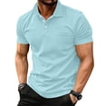 thumbnail image 2 of Qwertyu Mens Polo Shirts Short Sleeve Button Golf Casual Slim Fit Shirt with Pocket Spring Summer Stylish Tops Light Blue L, 2 of 5