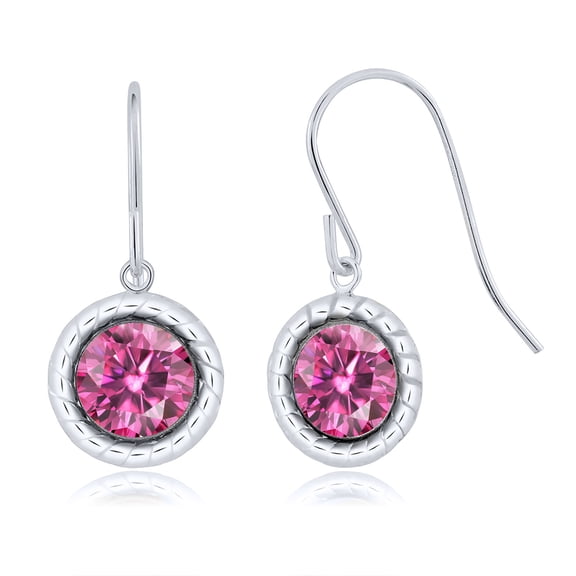 Gem Stone King 925 Sterling Silver Dangle Earrings with Frechwire Pink Round Moissanite (1.60 Cttw)