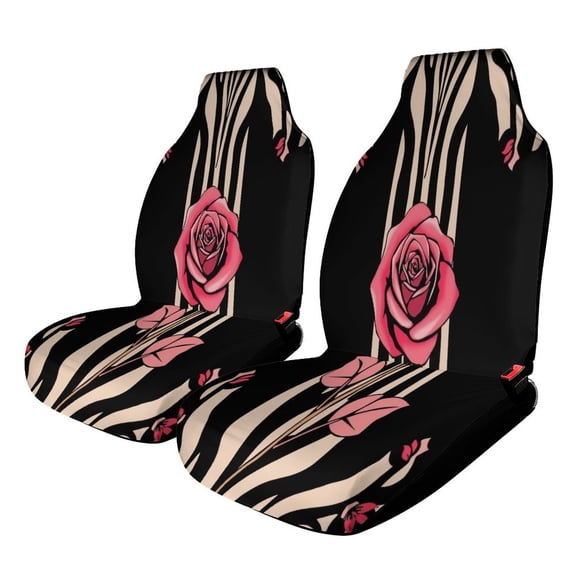 Rose Floral Zebra Black Pattern Car Seat Covers Pack of 2 Universal Front Seat Protective Cover