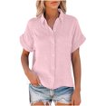 thumbnail image 4 of Kovlvoll Button down Shirts for Women Cotton Linen Casual Summer Turn down Solid Color Short Sleeve Shirt Tops, 4 of 7