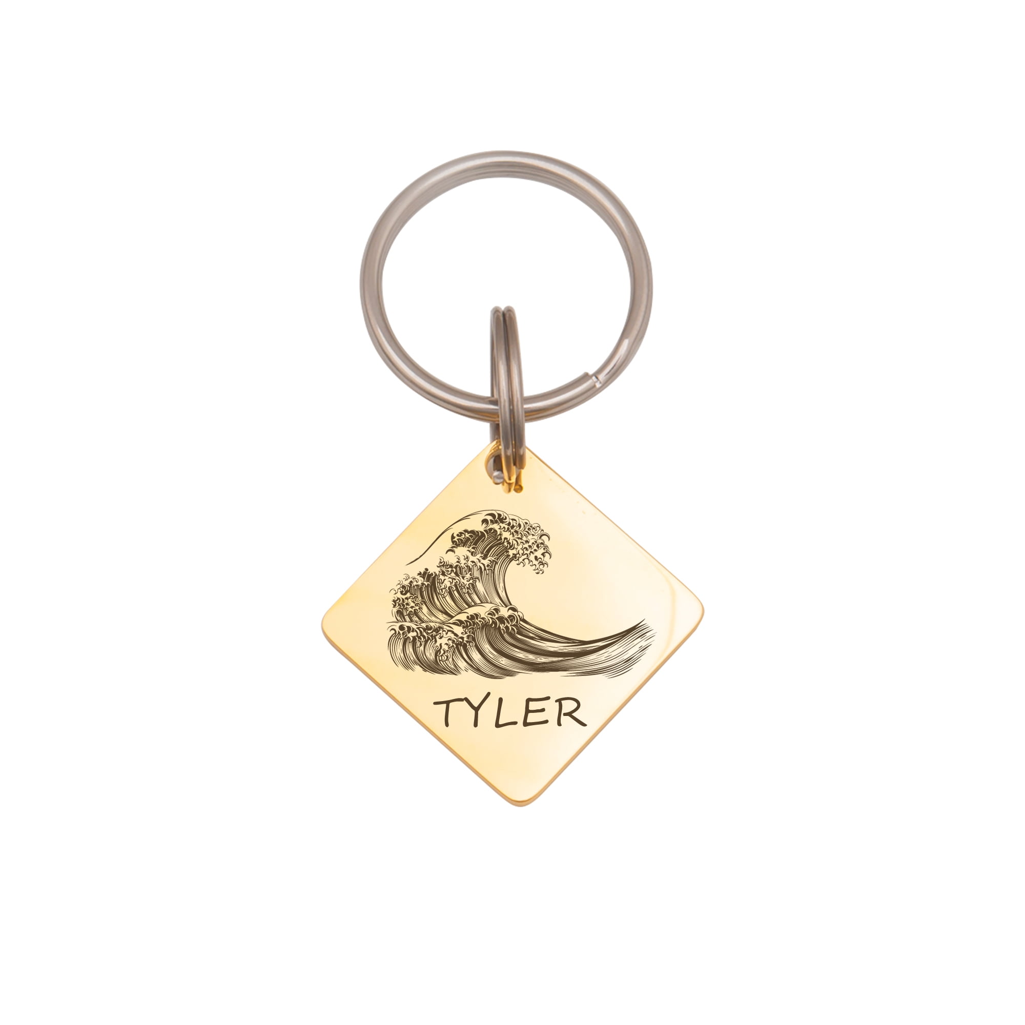 Anavia Metal Stainless Steel Diamond Name - Boarder Birthday Holiday Christmas Engraved Dog Cat ID Tag, Gold