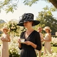 thumbnail image 5 of Yvsxxv Black Elegant Satin Wide Brim Church Hat, Wedding Tea Party Hat, 1 Pc, 5 of 7