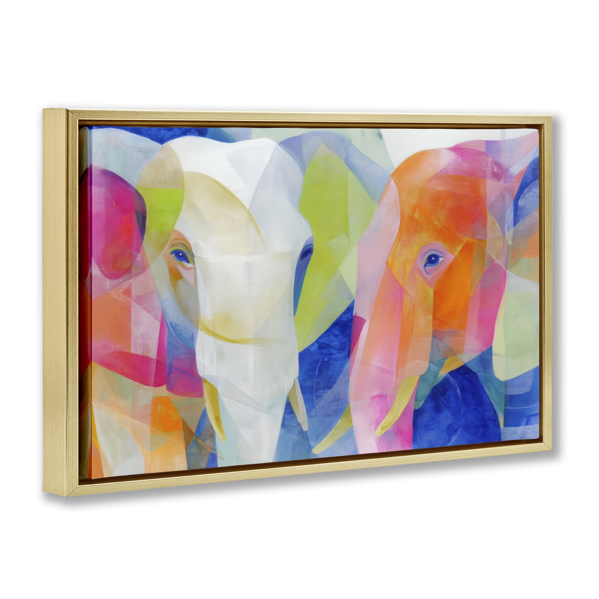 Stupell Industries Two Elephants Geometric Composition Gold Framed Floater Canvas Wall Art, design by Chromatic Storm Studio